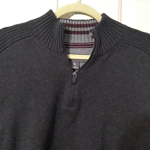 Eddie Bauer Men SZ L 1/4 Zip Dark Grey Sweater 100% Cotton - Picture 2 of 8